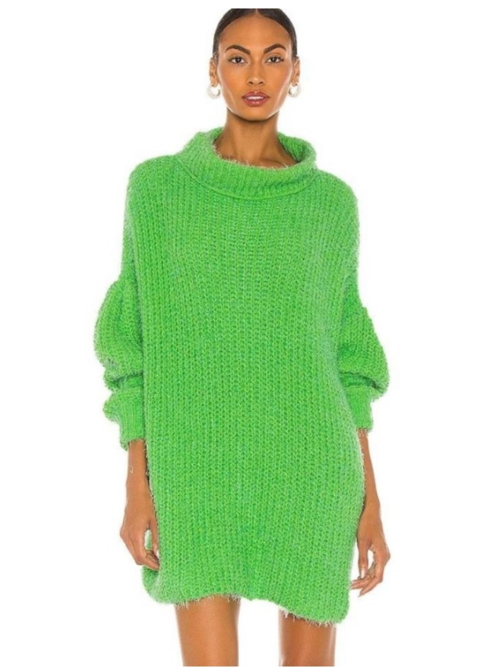 Free People Womens Oasis Tunic Sweater Bright Green Oversized Chunky Knit XS NWT
